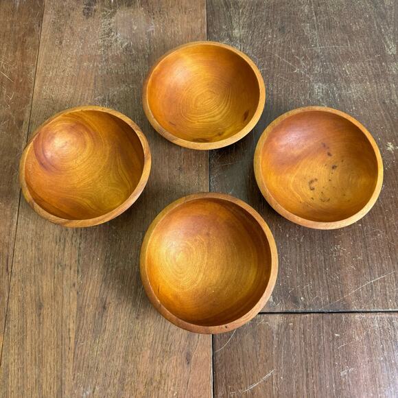Set of 4 Woodpecker Woodware Japan Wooden Serving‎ Dinnerware Bowls MCM - Picture 2 of 6